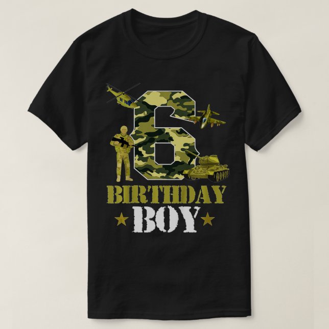 Kids 6th Birthday Military Themed Camo Boys 6 Yrs  T-Shirt (Design Front)