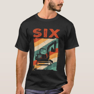 Kids 6th Birthday Retro Excavator Construction Veh T-Shirt