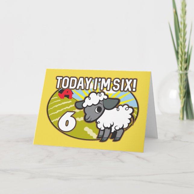 Kid's 6th Birthday Today I'm Six! Cute Lamb Card (Front)