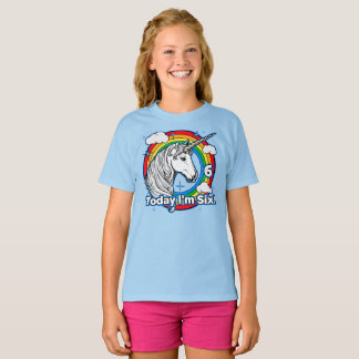 Kid's 6th Birthday Unicorn Rainbow Today I'm Six T-Shirt