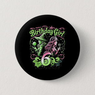 Kids 6th Birthday Witch Pink And Green 6 Years Old Cm Round Badge