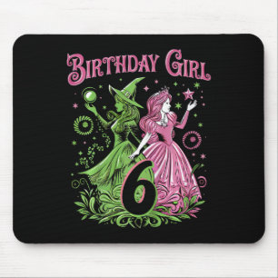 Kids 6th Birthday Witch Pink And Green 6 Years Old Mouse Mat