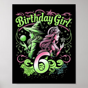Kids 6th Birthday Witch Pink And Green 6 Years Old Poster