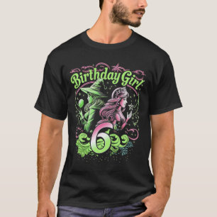 Kids 6th Birthday Witch Pink And Green 6 Years Old T-Shirt