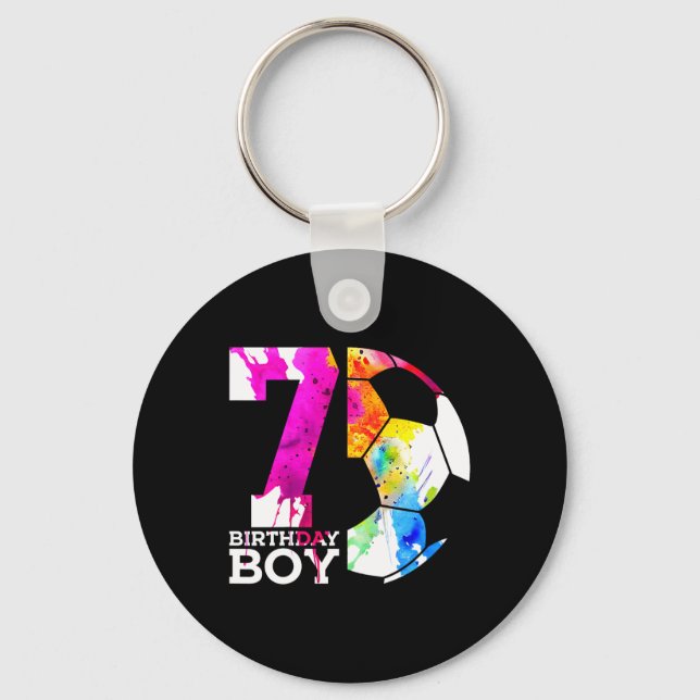 Kids 7 Birthday Boy Soccer 7th Birthday  Key Ring (Front)