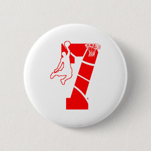Kids 7 year old 7th basketball birthday partytheme 6 cm round badge