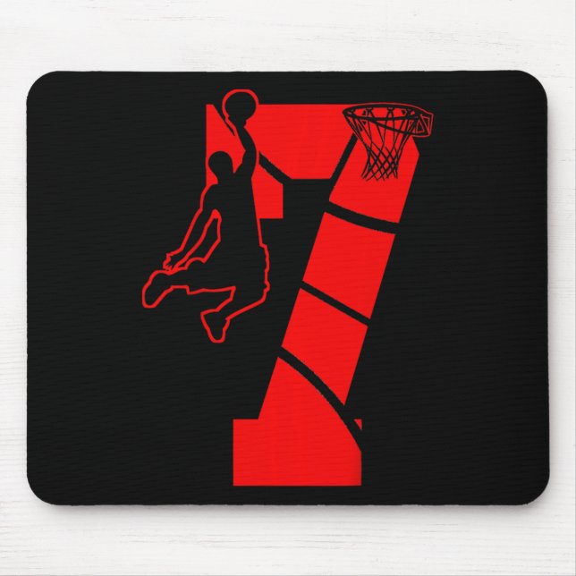Kids 7 Year Old 7th Basketball Birthday PartyTheme Mouse Mat (Front)