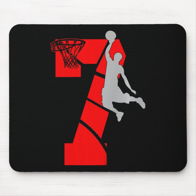 Kids 7 Year Old 7th Basketball Birthday PartyTheme Mouse Mat (Front)