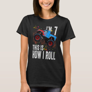 Kids 7 Year Old 7th Birthday Boy Monster Truck Ca T-Shirt