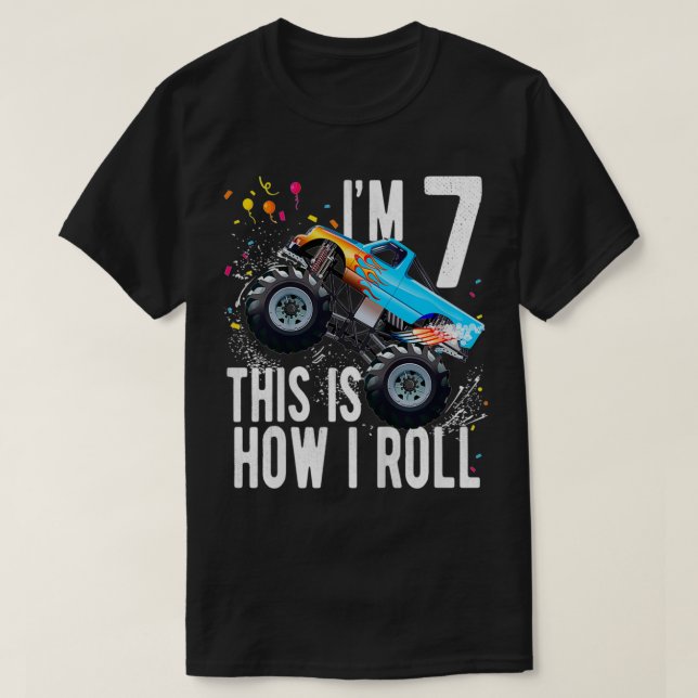 Kids 7 Year Old 7th Birthday Boy Monster Truck Car T-Shirt (Design Front)