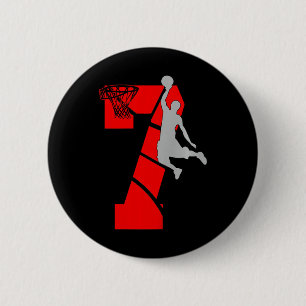 Kids 7 Year Old 7th Bysketbyll Birthday Partytheme 6 Cm Round Badge