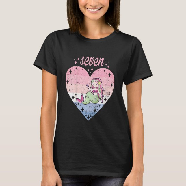 Kids 7 Year Old Cute Mermaid Birthday Girl 7th B D T-Shirt (Front)
