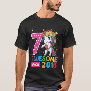 Kids 7 Year Old Girls Teens Flossing Unicorn 7th T-Shirt