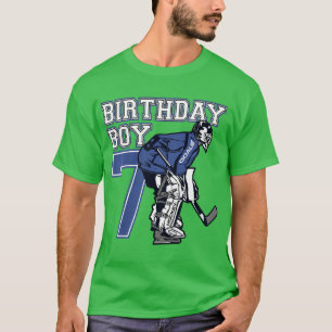 Kids 7 Year Old Ice Hockey Goalie Themed Birthday  T-Shirt