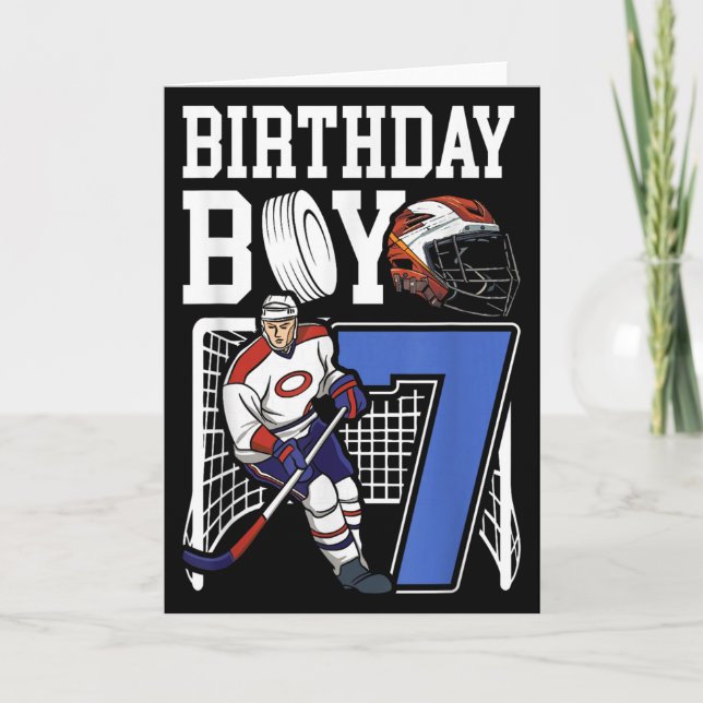 Kids 7 Year Old Ice Hockey Themed Birthday Party 7 Card (Front)