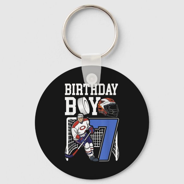 Kids 7 Year Old Ice Hockey Themed Birthday Party 7 Key Ring (Front)