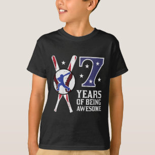 Kids 7 Years Being Awesome Bysebyll Flag 7th Birth T-Shirt