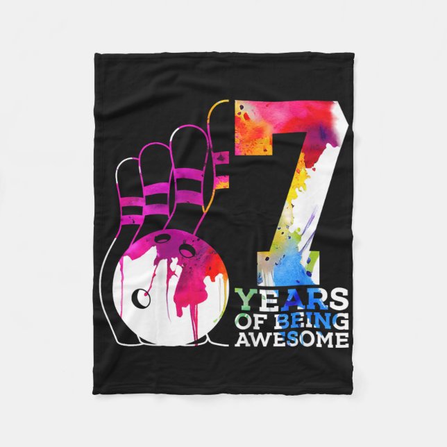 Kids 7 Years Of Being Awesome Bowling 7th Birthday Fleece Blanket (Front)