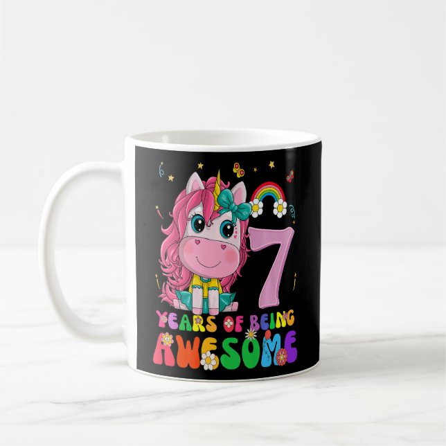 Kids 7 Years Old  7th Birthday Girl Princess Unico Coffee Mug (Left)