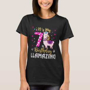 Kids 7 Years Old and Llamazing 7th birthday sloth T-Shirt