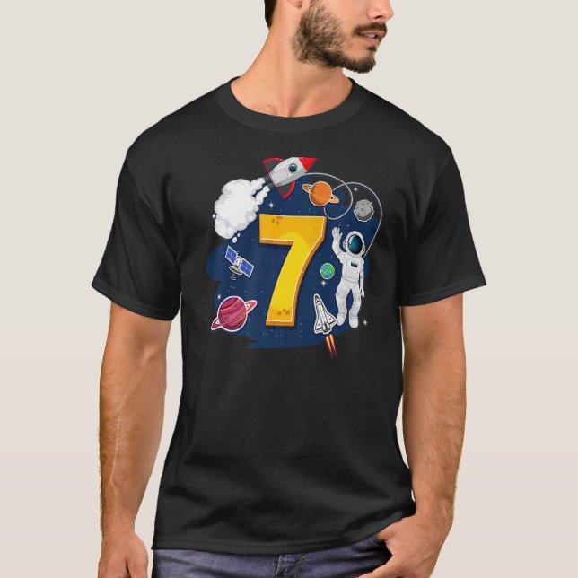 Kids 7 Years Old Astronaut Outer Space 7th Birthda T-Shirt (Front)