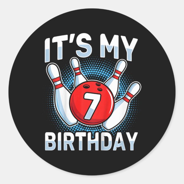 Kids 7 Years Old Bowling 7th Birthday Party Boys G Classic Round Sticker (Front)