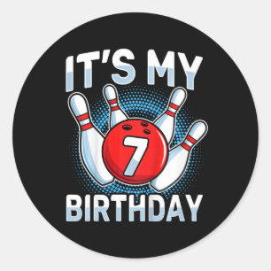 Kids 7 Years Old Bowling 7th Birthday Party Boys G Classic Round Sticker