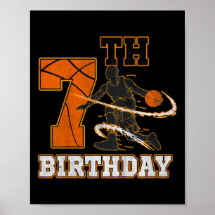 Kids 7th Birthday Basketball Kids Boys Men Sport Poster