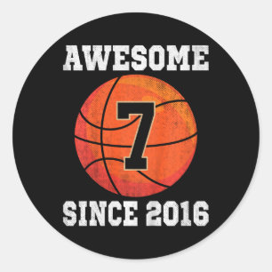 Kids 7th Birthday Basketball Lover 7 Years Old Vin Classic Round Sticker