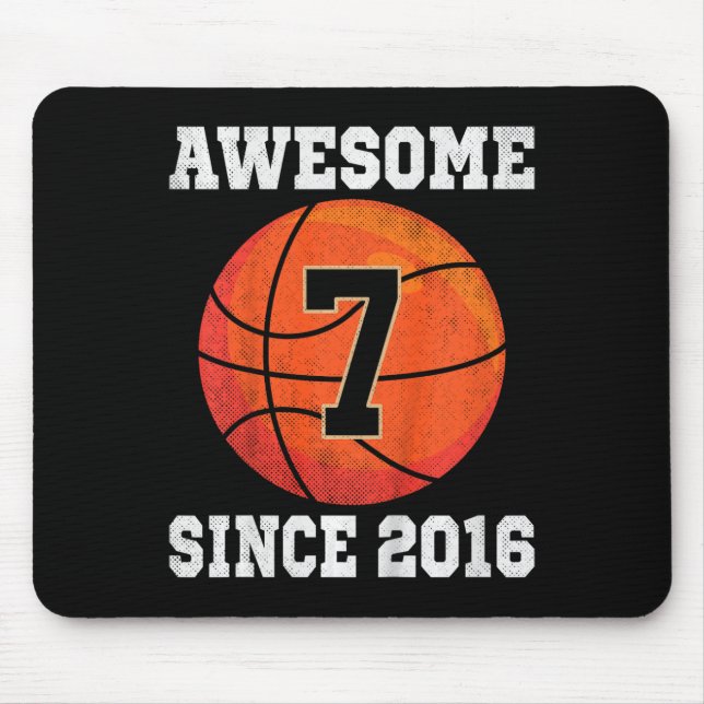 Kids 7th Birthday Basketball Lover 7 Years Old Vin Mouse Mat (Front)