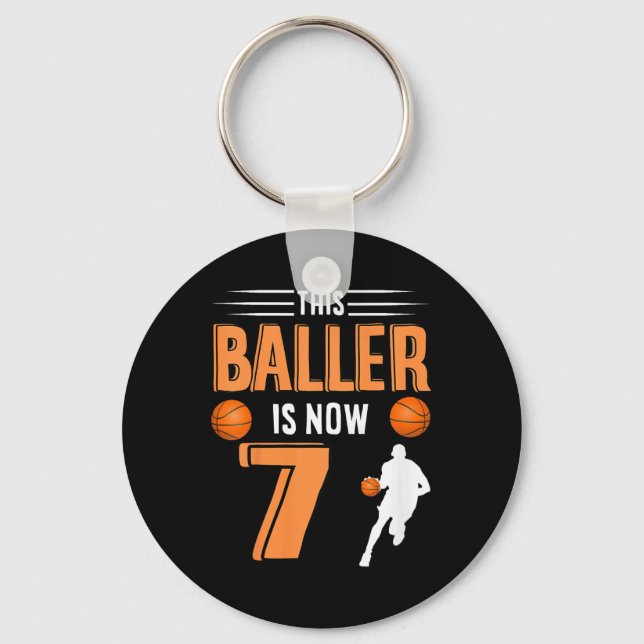 Kids 7th Birthday Basketball - This Baller Is Now  Key Ring (Front)