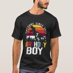 Kids 7th Birthday Boy 7 Year Old Dinosaur Trex Awe T-Shirt
