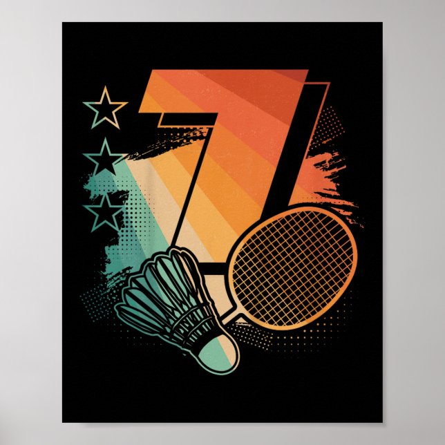 Kids 7th Birthday Boy Badminton Player Badminton 7 Poster (Front)