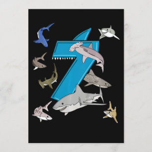 Kids 7th Birthday Boys Shark White Shark Invitation