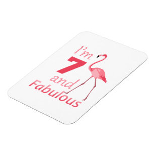 Kids 7th Birthday Cute Pink Flamingo Magnet