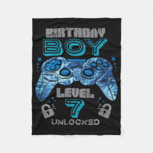 Kids 7th Birthday Gamer Level 7 Unlocked Video Gam Fleece Blanket