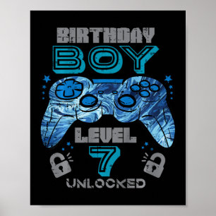 Kids 7th Birthday Gamer Level 7 Unlocked Video Gam Poster