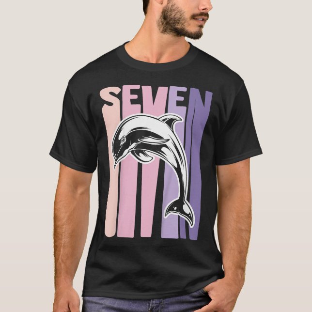 Kids 7th Birthday Gift Dolphin Fan 7 Years Old Gir T-Shirt (Front)