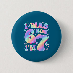 Kids 7th Birthday Girl Butterfly I Was 6 Now I'm 7 Cm Round Badge