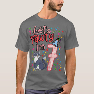 Kids 7th Birthday Girl Cat Let's pawty I'm 7 T-Shirt