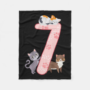 Kids 7th Birthday Girl Cats Outfit 7 Years Old Fleece Blanket