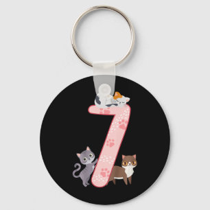 Kids 7th Birthday Girl Cats Outfit 7 Years Old Key Ring