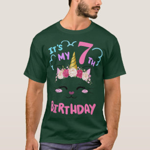 Kids 7th Birthday Girl Outfit Cats Unicorn rosary T-Shirt