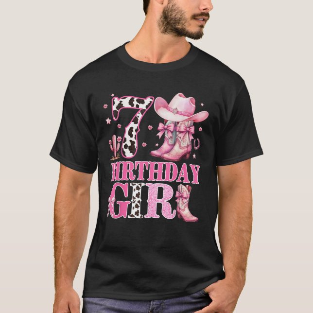 Kids 7th Birthday Girl Rodeo Western Cowgirl Birth T-Shirt (Front)