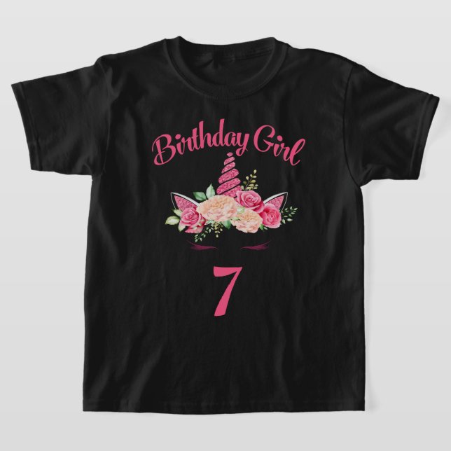 Kids 7th Birthday Girl Unicorn Shirt 7th Birthday  (Laydown)