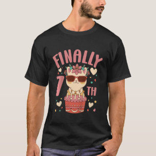 Kids 7th Birthday Girls Cute Cat Outfit 7 Years Ol T-Shirt