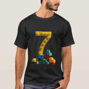 Kids 7th Birthday Master Builder 7 Years Old Block T-Shirt
