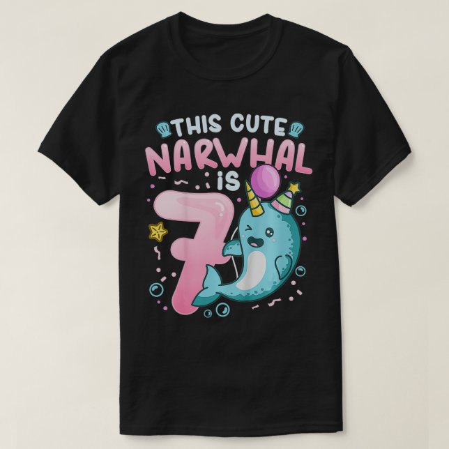 Kids 7th Birthday Narwhal 7 Birthday Party Theme N T-Shirt (Design Front)