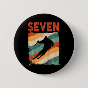 Kids 7th Birthday Retro Ski Skiing 7 Year Old Boys 6 Cm Round Badge