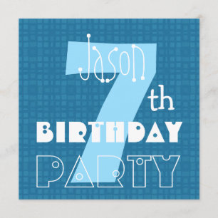 Kid's 7th Birthday Seven Year Old Blue White 007 Invitation